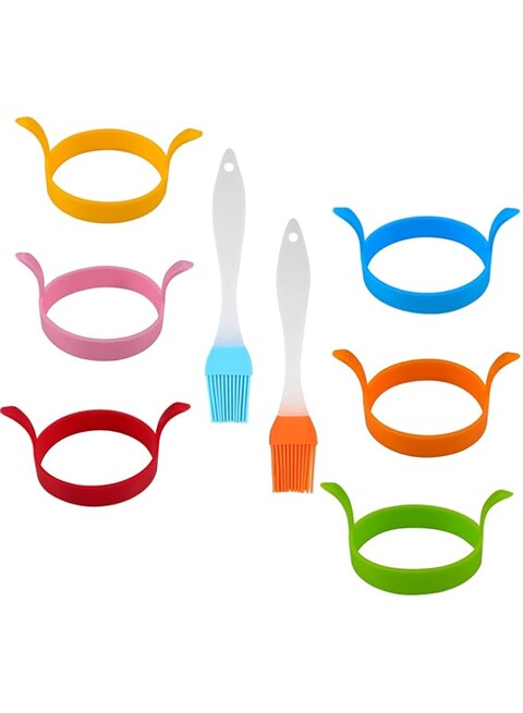 Duomama 6PCS Pancake Moulds Rings Set with 2 PCS Silicone Brushes - Cooking Tools for Breakfasts - Crumpet, Pancake, and Fried Egg Moulds - Easy Flip Design