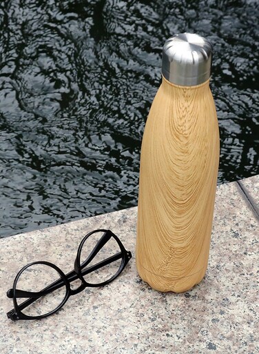 Larsen GEYER - Hans Larsen Stainless Steel Water Bottle with Wood Print - Yellow