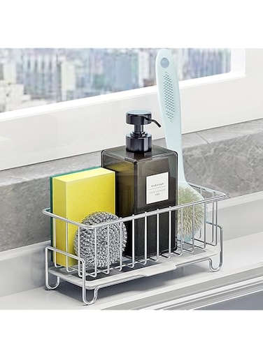 MINGFANITY Kitchen Countertop Sponge Holder, SUS 304 Stainless Steel Dish SoapOrganizer, Basket for Cleaning and Scrub Tool, Kitchen Sink Brush Caddy Holder