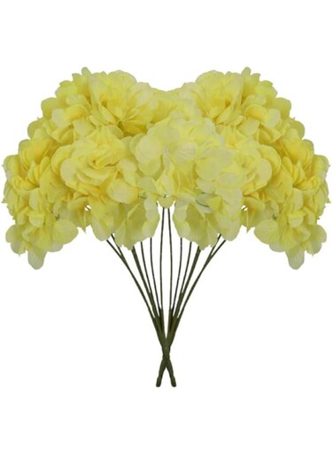 YATAI 2pcs Artificial Flowers Bouquet, Elegant Faux Silk Hydrangea Flowers, No Maintenance, Eco-Friendly Faux Flower, Allergy-Free Fake Flowers for Vase, Faux Floral Arrangement for Home Decor, Yellow