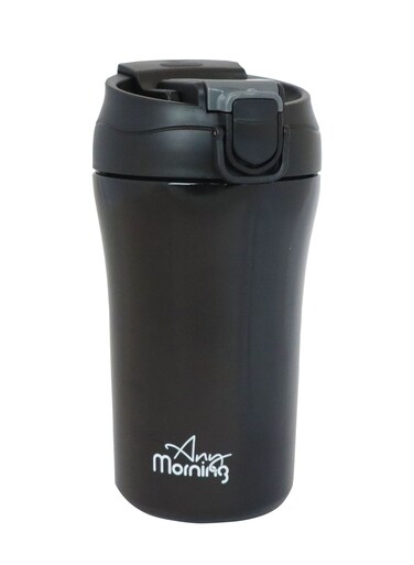 Morning Travel Coffee Mug with Lid and Straw 400ml, Insulated Stainless Steel Coffee Tumbler, Travel Coffee Cup for Hot and Cold Beverage, Leakproof and Spillproof, 14 oz, Black - SI232021