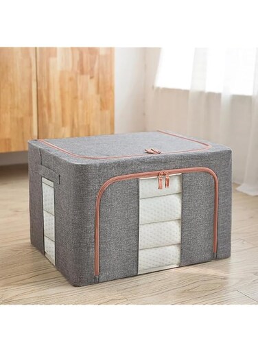 66L Opeings Clothes Storage Bin,Grey Large Storage Bags with Metal Frame,Oxford Fabric Storage Box,Foldable Storage Bin for Clothes,Clothing Storage Bins for Clothing,Blanket,Comforters,Bedding,Quilt