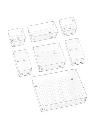 PICCASIO "Versatile 11-Piece Clear Drawer Organizer Set - Various Sizes Vanity Trays, Storage Boxes, and Plastic Bins for Makeup, Office, Kitchen, and Bedroom Organization