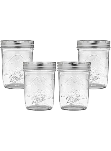Beibi Wide Mouth Mason Jars 500 ML Non Slip Jar - Set of 4 Pcs Mason Jars - Canning Glass Jars with Lids