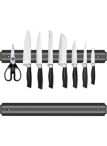 FITTO 15 Inch Magnetic Knife Holder Set of 2, Black Powerful Magnetic Knife Strip for Wall Mount, Space-Saving Magnetic Knife Rack with Screws for Kitchen Tools Utensils,Assorted Color