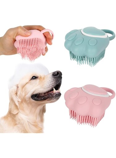 GTVGJH Dog Bath Brush, Pet Shampoo Brush Scrubber Massage Dispenser, Soft Silicone Grooming Shower Brush for Short Long Haired Dogs and Cats Washing