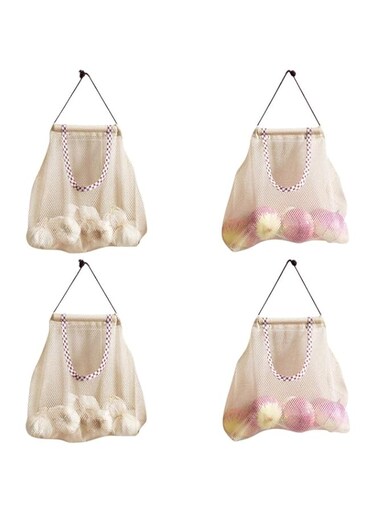 4Pcs Reusable Mesh Bags, 4Pcs Multi-purpose Breathable Hanging Bag Storage Washable Kitchen Organizer for Potatoes, Onions, Fruits &amp; Vegetables