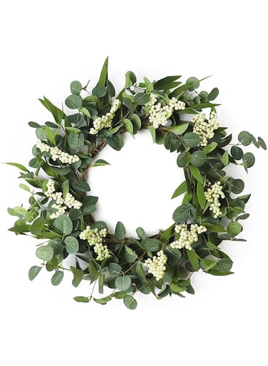 FENYUAN Wreaths for Front Door, 20" Artificial Eucalyptus Wreath, White Berry Greenery Wreath for Front Door Window Porch Wedding Farmhouse Garden Party Wedding Decor Spring Summer - Indoor/Outdoor