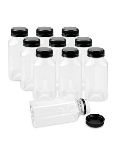 12pcs 8oz Plastic Juice Bottles with Caps, Empty Clear Plastic Bottles Bulk with Black Tamper Evident Lids for Juicing, Smoothie and Other Drinks Beverage