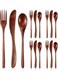 Wooden Cutlery Set For Dinner, Kitchen Flatware Tableware Utensil Set Includes Spoon, Fork, Knife (12 Pieces)