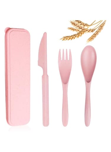 YDYTOP Reusable Travel Utensils Set with Case, Pink Wheat Straw Portable Knife Fork Spoons Tableware, Eco-Friendly BPA Free Cutlery for Kids and Adults as Travel Picnic Camping Utensils