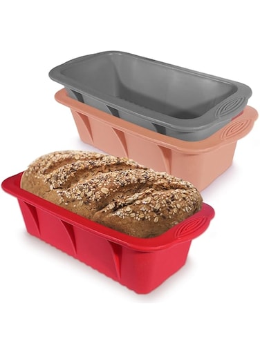UOUYOO 3 Pack Bread pan loaf pan silicone molds for baking silicone bread loaf pan for Homemade Cakes, Breads, Meatloaf and quiche omelets