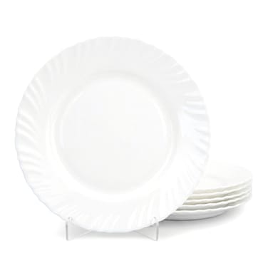 Cuisine Art Opal Glass Dinner Plate 25 cm, White (Set of 6)   Lightweight Durable Dining Plate for Everyday Meals Stackable Table Serving Plate for Home Kitchen Restaurant Use