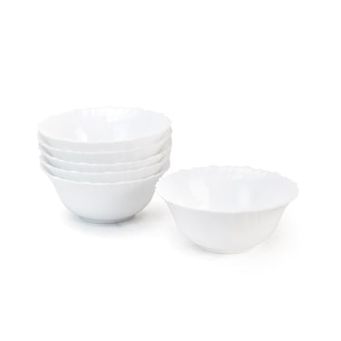 Cuisine Art Opal Glass Soup Bowl 12.5 cm, White (Set of 6)   Lightweight Durable Serving Bowl for Soup Cereal Salad Noodles Stackable Tableware Bowl for Home Kitchen Dining Restaurant Use