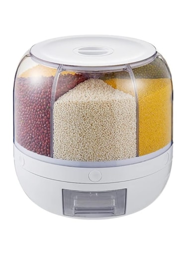 AWH SKYXIU Cereal Rice Container Storage,8.2 Qt Rotating Rice Dispenser Storage Container,6-Compartment 360&deg; Rotating Dry Food Dispenser,Kitchen Storage Container for All Beans,Barley,Mille