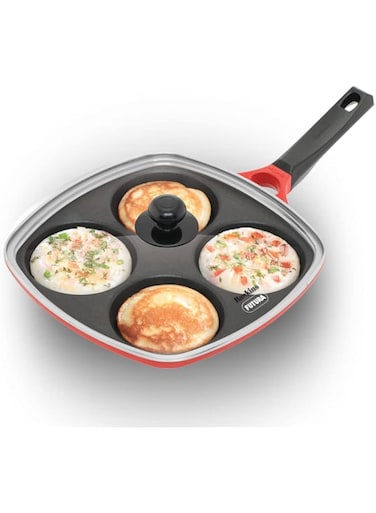 Hawkins 30 cm Die-Cast Multi Snack Pan with Glass Lid, Nonstick Mini Uttapam Tawa, Pancake Pan, Red (DCMS30G)