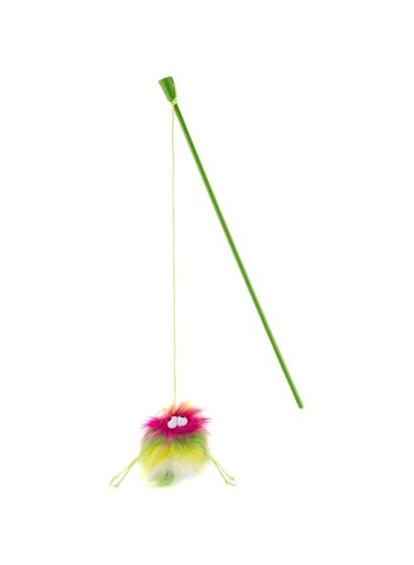 All For Paws Furry Ball Fluffer Wand Cat Toy, Pink, 2.2002 Kg, Gr&uuml;n-Rosa-Gelb