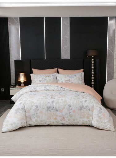 Printed Duvet Set, Queen Size Fits 180x200 cm - 6-Pcs Bed Set, Microfiber Fabric - 1 Duvet Cover, 1 Fitted Sheet, 2 Pillow Shams, 2 Pillowcases (Filler Not Included)