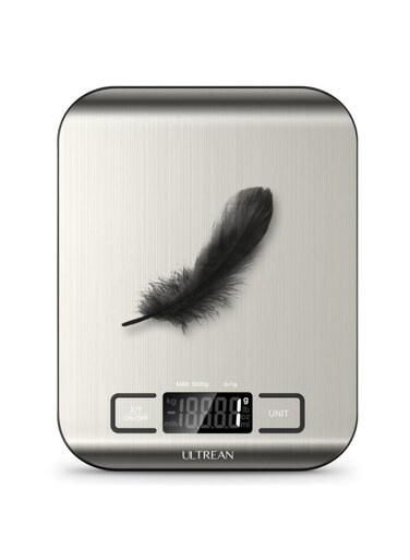 Care Digital Food Scale, High Precision Kitchen Scale, Measures in Grams and Ounces for Cooking and Baking, 5 Units with Tare Function, Stainless Surface (Batteries Included) - Silver