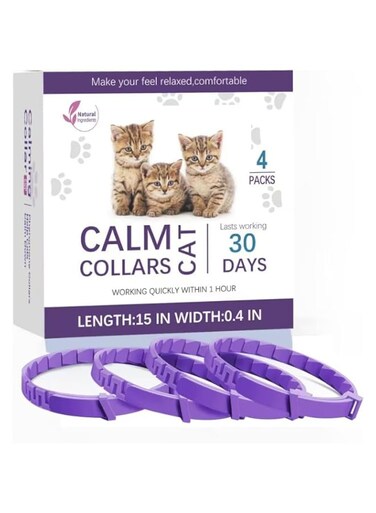 4 Pack Calming Collar Efficient Relieve Reduce Anxiety Stress Pheromones Calm Relaxing Comfortable Breakaway Collars Adjustable for Small, Medium Large Cat, Kittens