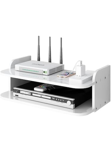 NUODWELL Router Storage Box Wall Mounted TV Shelf Multimedia Storage Shelf WiFi Storage Rack for TV Components Cable Boxes Routers Remotes Game Consoles