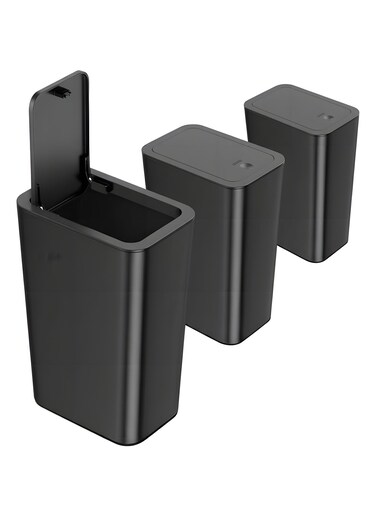 3 Pack 2.6 Gallon / 10L Bathroom Trash Can with Lid,Kitchen Garbage Can Small Trash Bin Waste Basket for Bathroom,Kitchen,Bedroom,Living Room,Office (Black)