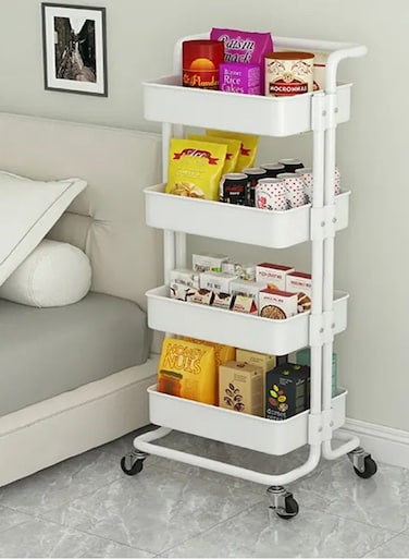 4 Tier Metal Utility Multipurpose Trolley Organizer Cart With Wheels For Office, Kitchen Bathroom Bedroom