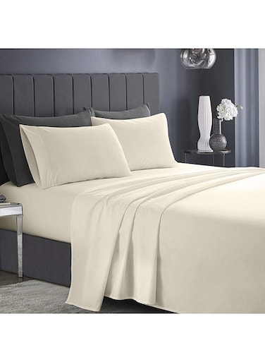 Xclusives Queen Bed Sheet Set Beige &acirc;&euro;&ldquo; 4 Piece Bedding Set, 230 &Atilde;&mdash; 260 cm, Soft Brushed Microfiber Bed Sheets, 40 cm Deep Pocket, Wrinkle &amp; Fade Resistant