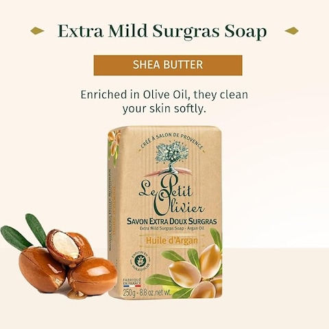 Le Petit Olivier Mild Sugar Soap with Argan Oil for Nourishing Exfoliation - 250 g