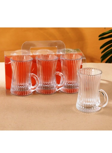 6 Pcs Tea Glass Mug Set With Handle, 235ml   Istikana Glass Sett   Coffee Mugs Premium Quality Glassware   Highly Durable   Perfect For Kahwa,Cawa,Coffee,Black Tea,Green Tea,Latte,Cappuccino-Asorted