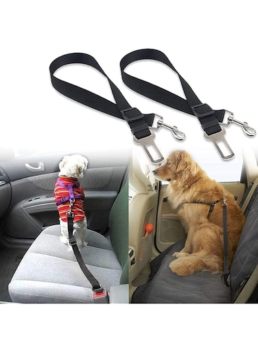 DELFINO Dog Safety Belt, Adjustable Dog Seat Belts for Car, Headrest Restraint Puppy Safety Adjustable Dog Car Seatbelts and Strong Leash Leads Accessories for Dogs Cats Pets, Black