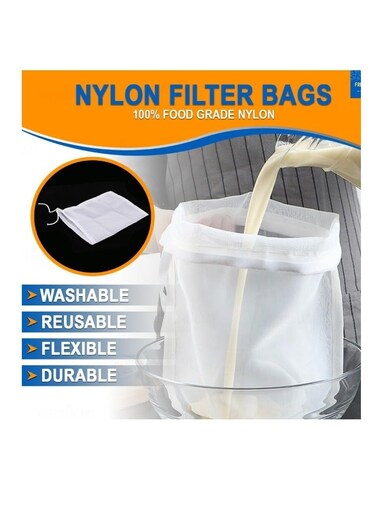 10 Pack Reusable 100 Mesh Fine Bag Nut Milk Nylon Strainer for Straining FruitJuice Apple Grape Press NutMilk Yogrut Doufu Almond Coffee with Drawstring 20x30cm