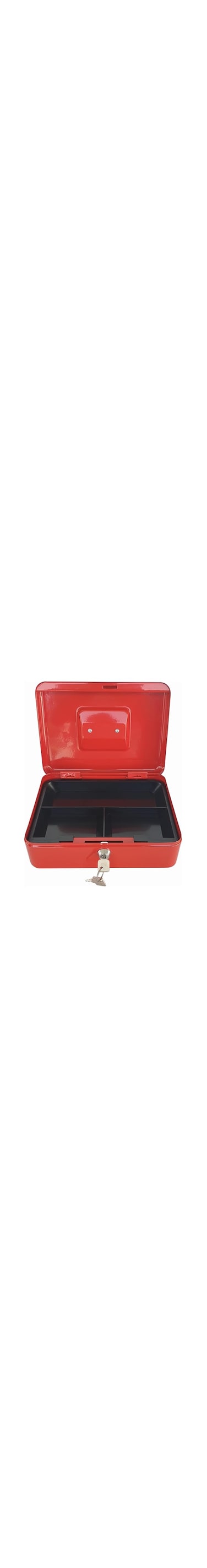 Maxi Medium Cash Box (10 Inch 250X180X90mm) Steel Register with Tray and Lock Durable Portable Money Box Safe for Bills Jewelry Receipts Coins Red