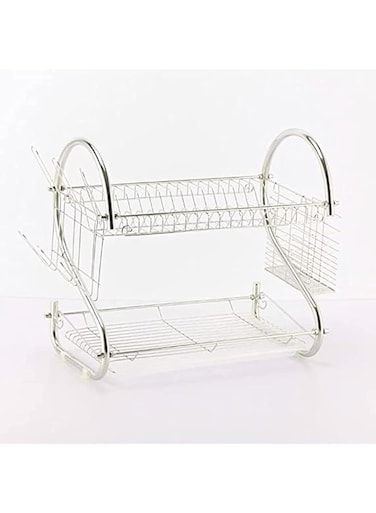 Biella&trade; Dish Drying Rack, 2 Tier Dish Rack with Utensil Holder, Cutting Board Holder and Dish Drainer for Kitchen Countertop, Plated Chrome Dish Dryer Silver