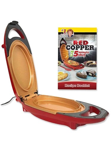 Poncherish Red Copper 5 Minute Chef Double-Sided Copper-Infused Grill Pan with Non-Stick Anti-Scratch Surface (Red)