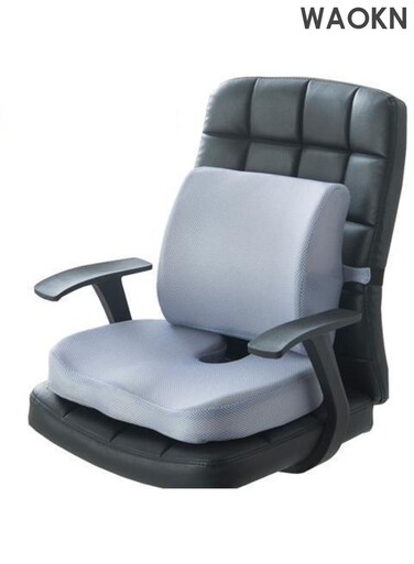 Seat Cushion &amp; Lumbar Support Pillow for Office Chair, Car Seat Wheelchair Travel, Reduce Tailbone Pressure for Lower Back, Tailbone, Sciatica, Hip Pain Relief,Safe, comfortable, breathable, universal (Grey).