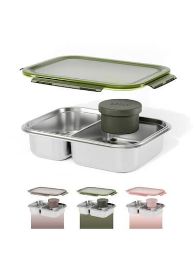 Stainless Steel Lunch Box, 2 Compartment Bento Box, BPA Free Tiffin with Lid, Leakproof Meal Container, Perfect as Snack Box (Forest Green)