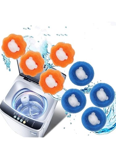 Hair Removal Cleaning Ball Home Hair Removal Sponge Laundry Sticky Artifact Reusable Cotton Puff Ball For Washer Dryer Hair Catcher Dog Cat Pet Hair Remover (8 Pieces)