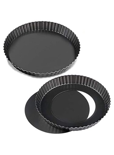 DELFINO 2 Pack Non-sticks 9 Inches Quiche Tart Pan, Removable Loose Bottom Tart Pie