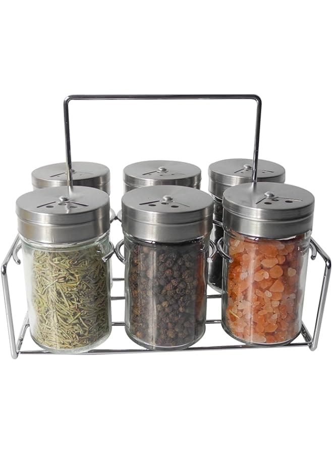 Buy Orchid 6Pcs Glass Spice Jar Set with Silver Stand, Glass