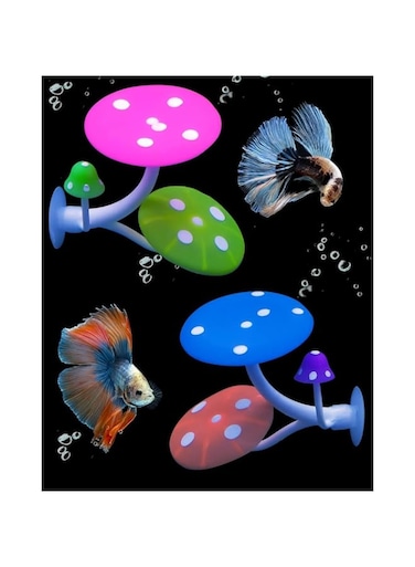 NALACAL Mushroom Hammock Soft Aquarium Rest Bed Fish Breeding Playing Pad with Suction Cup Silicone Ornament Decoration Colorful Lifelike Decor for Fish Tank Landscape, for Aquarium 2 Pack