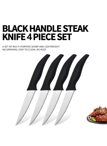 Steak Knife Set Steak Knives Set of 4 Serrated Steak Knives Ultra-Sharp High Carbon Stainless Steel Knives with Ergonomic Plastic Handles Black