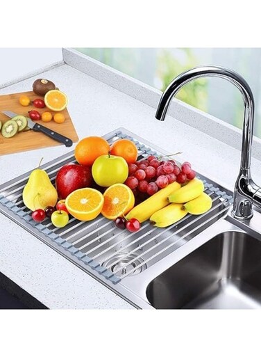 Over The Sink Dish Drying Rack, Roll up Sink Dish Drainer Rack Multipurpose Foldable Kitchen Stainless Steel Dish Rack Drying Rack