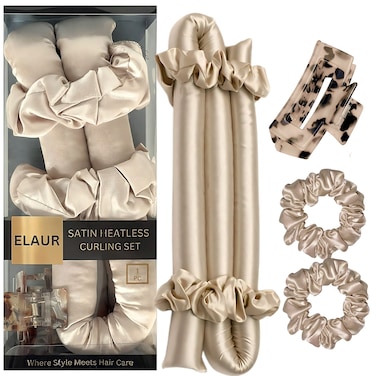 Elaur Satin Heatless Curling Set-Hair Rollers for Heatless Curls   Overnight Heatless Hair Curlers to Sleep in   Curling Rod Headband for Short &amp; Long Hair   Hair Wrap Curler (Champagne)