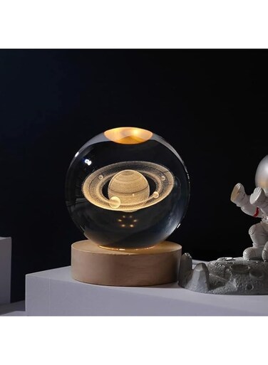 EETU Crystal Glass Ball Night Light,3D Solar System Nightlight Wooden LED Display Base Stand Home Decor Birthday Gifts Decorations Lamp Funny Table Lamp Warm Light for Kids (Saturn (planet))