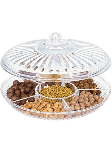 HABIBEE Creative Acrylic Multi Sectional Snack Serving Tray Set with Lid (Six Sections)