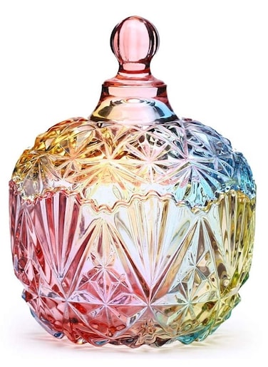 1Pc Colorful Glass Storage Jar with Lid Candy Cookie Jewelry Box Buffet Biscuit Containers 750ml / 26oz