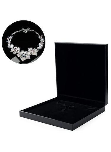 ECVV Jewelry Set Velvet Box Necklace Earring Ring Necklace Bracelet Gift Display Case Wedding Jewelry Storage Holder 19CM*19CM*4CM  Black