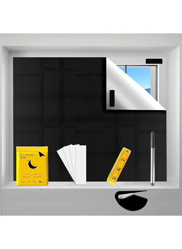 COOLBABY Blackout Blind 145 x 300cm 420D Black Out Fabric Portable Blackout Blinds Easy Stick On Window for Home Office Nursery Bedroom Car No Drill Travel Blackout Blind