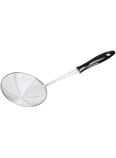Royalford Stainless Steel Skimmer &ndash; Premium Fine Mesh Strainer - Sieve Solution &ndash; Perfect Ladle Skimmer Slotted Spoon for Kitchen Frying Food, Pasta, Spaghetti, Noodle &ndash; Hook for Convenient Storage